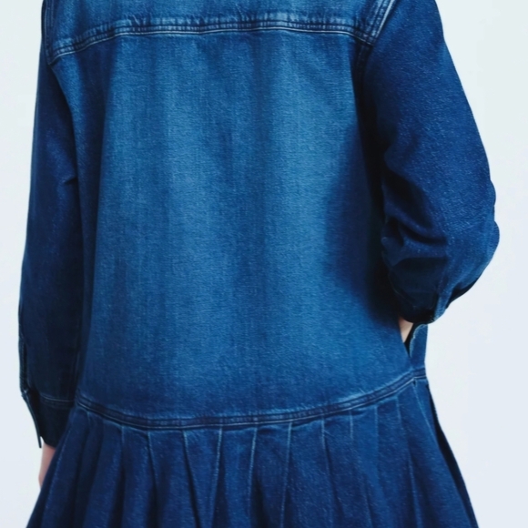 Scoop Women’s Denim Pleated Mini Shirt Dress Long Sleeve, Size M & L, NWT - Picture 2 of 7